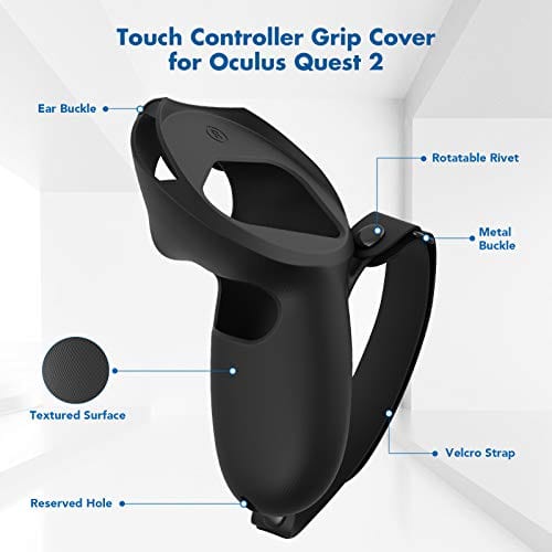 KIWI design Silicone Grip Cover for Oculus Quest 2 Accessories, Protector with Knuckle Straps (Black, 1 Pair)