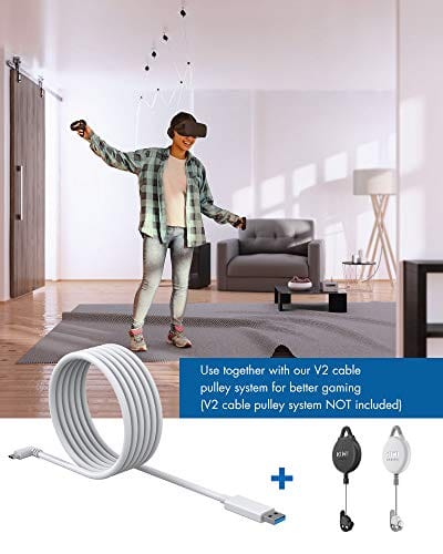 [Upgraded Version] KIWI design USB C Link Cable For Oculus Quest 2, 16 Feet/5M, Light Gray, with Signal Amplifier