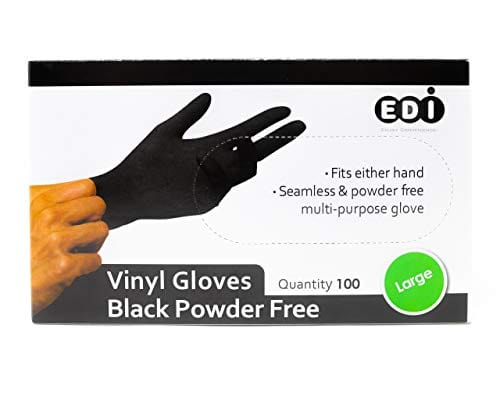 Powder-Free Vinyl Disposable Gloves, Black, 100-Pack (Medium)