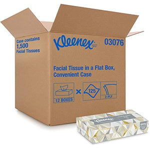 Kleenex Professional Facial Tissue for Business (03076), Flat Tissue Boxes, 12 Boxes / Convenience Case, 125 Tissues / Box