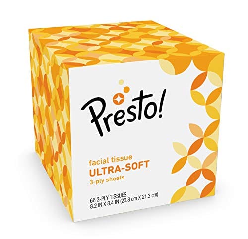 Amazon Brand - Presto! Ultra-Soft Facial Tissues (18 Cube Boxes), 3-Ply Premium Thick, 66 Tissues per Box (1188 Tissues Total)