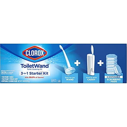 Clorox ToiletWand Disposable Toilet Cleaning System - ToiletWand, Storage Caddy and 6 Disinfecting ToiletWand Refill Heads (Packaging May Vary) (03191)