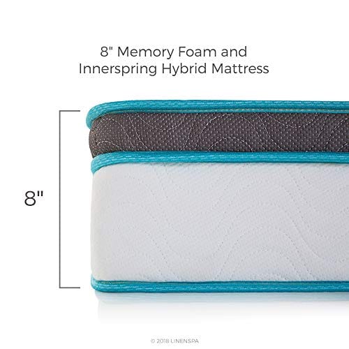Linenspa 8 Inch Memory Foam and Innerspring Hybrid Medium-Firm Feel-Twin Mattress, White