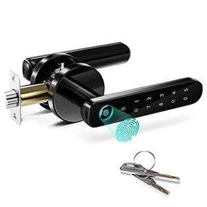 Fingerprint Door Lock, Smart Door Handle, JINJUNYE 3 in 1 Keyless Entry Door Lock, Smart Lock for Bedroom Home Office and Wooden Door, Doorknob with Passcode, with 4aaa Battery