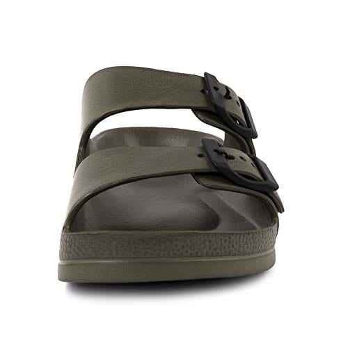 FUNKYMONKEY Women's Comfort Slides Double Buckle Adjustable EVA Flat Sandals (6 M US, Army Green/Sandals)