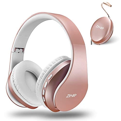 Bluetooth Headphones Over-Ear, Zihnic Foldable Wireless and Wired Stereo Headset Micro SD/TF, FM for Cell Phone,PC,Soft Earmuffs &Light Weight for Prolonged Waring(Rose Gold)