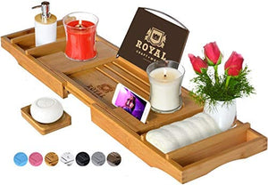 Luxury Bathtub Caddy Tray, 1 or 2 Person Bath and Bed Tray, Bonus Free Soap Holder (Natural)