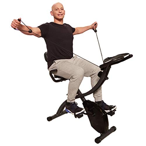 Original As Seen On TV Slim Cycle Stationary Bike - Folding Indoor Exercise Bike with Arm Resistance Bands and Heart Monitor - Perfect Home Exercise Machine for Cardio