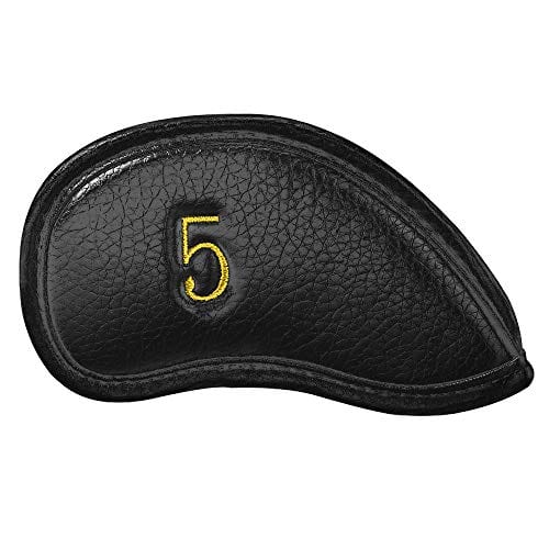Craftsman Golf 12pcs Thick Synthetic Leather Golf Iron Head Covers Set Headcover Fit All Brands Callaway Ping Taylormade Cobra Etc. Also Custom Name (12pcs Black with Gold No.)