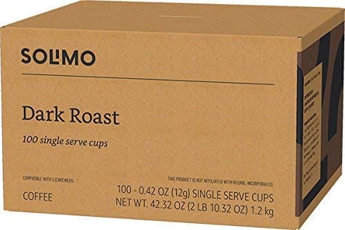 Amazon Brand - 100 Ct. Solimo Dark Roast Coffee Pods, Compatible with Keurig 2.0 K-Cup Brewers