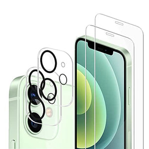 Products JiuFen Compatible with iPhone 12 Mini Premium Screen Protector + Camera Lens Protectors, [2 + 2 Pack] HD Tempered Glass