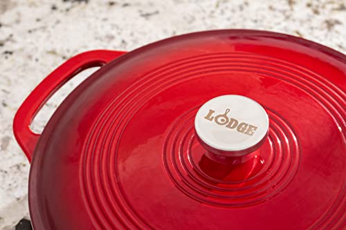 Lodge 3.6 Quart Cast Iron Casserole Pan. Red Enamel Cast Iron Casserole Dish with Dual Handles and Lid (Island Spice Red)