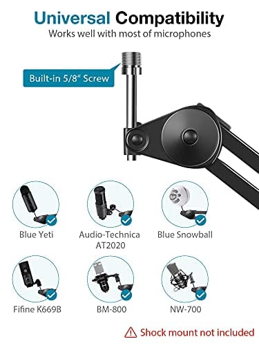 InnoGear Microphone Arm Stand, Heavy Duty Mic Arm Microphone Stand Suspension Scissor Boom Stands with Mic Clip and Cable Ties for Blue Yeti Snowball and Blue Yeti Nano(Medium)