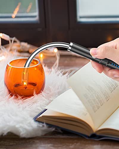 VEHHE Candle Lighter, Electric Rechargeable Arc Lighter with LED Battery Display Long Flexible Neck USB Lighter for Light Candles Gas Stoves Camping Barbecue