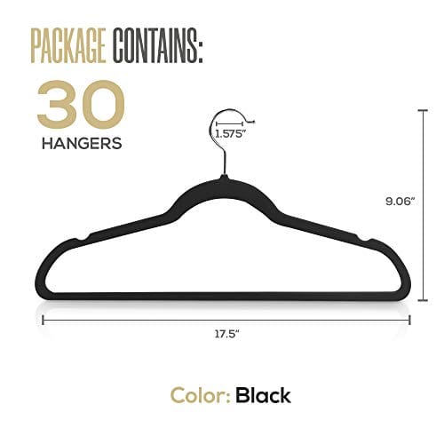 Utopia Home Premium Velvet Hangers - Pack of 30-360-degree rotatable Hook - Durable & Slim - Non Slip Hangers for Coat Hangers - Pant Hangers - Black
