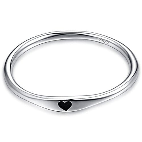 AVECON 925 Sterling Silver Simple Love Heart Design Eternity Birthday Band Ring for Women Size 5