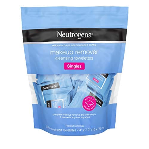 Neutrogena Facial Cleansing Towelette Singles, Daily Face Wipes to Remove Dirt, Oil, Makeup & Waterproof Mascara, Gentle, Alcohol-Free, Individually Wrapped, 20 Count