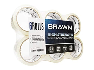 Brawn 2.0 mil High-Strength Clear Packing Tape, 6 Rolls x 55 Yards, 2 inch Wide fit for Packaging, Carton Sealing, and Shipping
