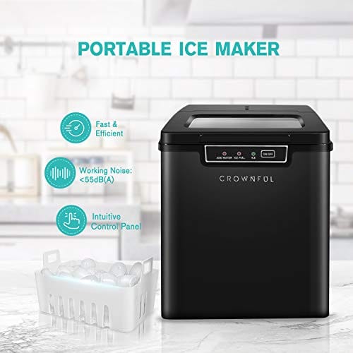 CROWNFUL Ice Maker Countertop Machine, 9 Ice Cubes Ready in 8 Minutes, 26lbs Bullet Ice Cubes in 24H, Electric Ice Maker with Scoop and Basket - Black