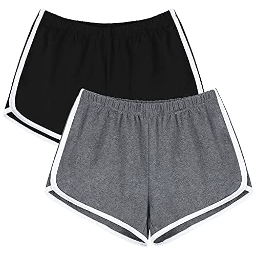 URATOT 2 Pack Cotton Sport Shorts Yoga Dance Short Pants Summer Athletic Shorts Black, Dark Grey