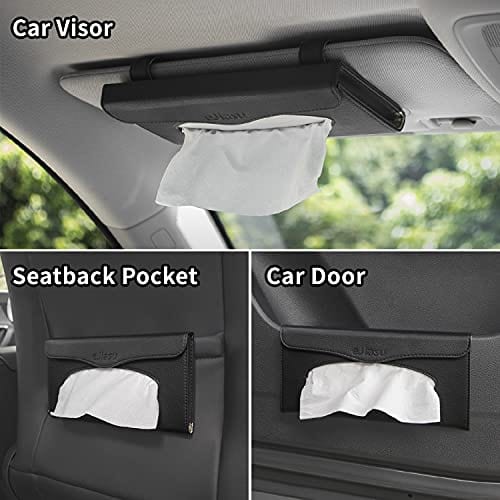 Car Tissue Holder, Sun Visor Napkin Holder, Car Visor Tissue Holder, PU Leather backseat tissue case holder for car,Vehicle(black)