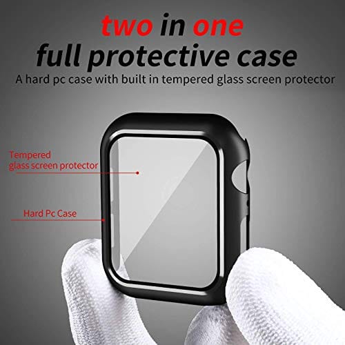 Smiling Case Compatible with Apple Watch Series 6/SE/Series 5/Series 4 40mm with Built in Tempered Glass Screen Protector ,Overall Protective Hard PC Case Ultra-Thin Cover-Black