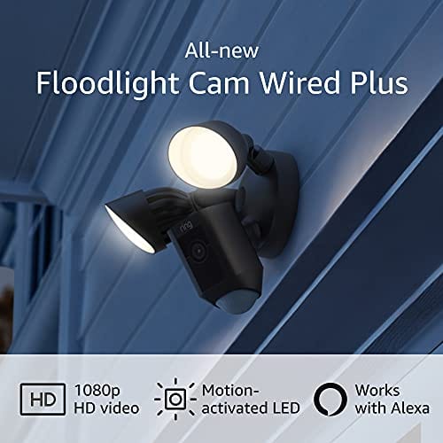 All-new Ring Floodlight Cam Wired Plus with motion-activated 1080p HD video, Black (2021 release)