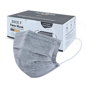 DIOLV 50 Pcs Disposable Face Mask 4-Layer Breathable Masks Dark Gray with White Ear Loops