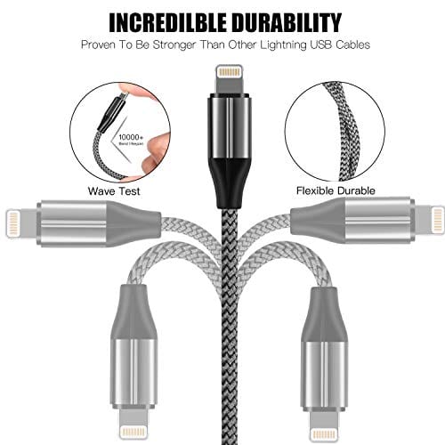 iPhone Charger Cable (3 Pack 10 Foot), [MFi Certified] 10 Feet Nylon Braided Lightning Cable, iPhone Charging Cord USB Cable Compatible with iPhone 11/Pro/X/Xs Max/XR/8 Plus /7 Plus/6/ iPad