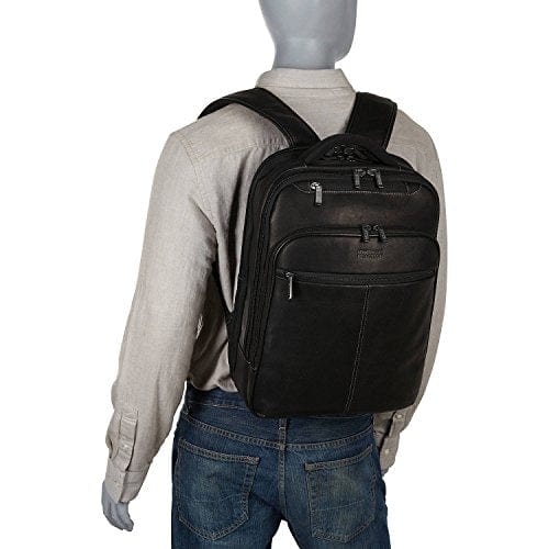 Kenneth Cole Reaction Manhattan Commuter Slim Backpack 16" Laptop Computer & Tablet Travel, Business, Work, School Bookbag, Black, Colombian Leather