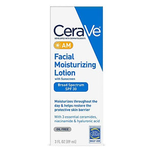CeraVe AM Facial Moisturizing Lotion SPF 30 | Oil-Free Face Moisturizer with Sunscreen | Non-Comedogenic | 3 Ounce