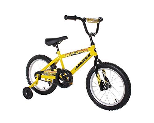 Dynacraft Magna Kids Bike Boys 16 Inch Wheels with Training Wheels in Yellow for Ages 4 Years and Up