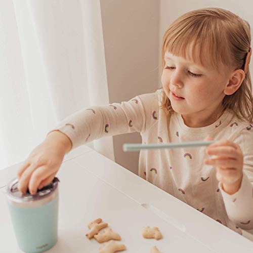 Cupkin Stackable Stainless Steel Cups for Toddlers (EASY to Clean) - Set of 2 Powder Coated Vacuum Insulated Kids Tumblers, 2 BPA Free Lids & 2 Reusable Silicone Straws (Aqua + Perriwinkle, 8.5 OZ)