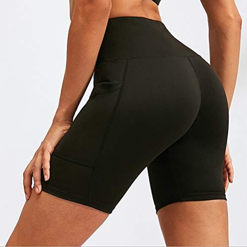 Aoliks Women's High Waist Yoga Short Side Pocket Workout Tummy Control Bike Shorts Running Exercise Spandex Leggings (Black, S)