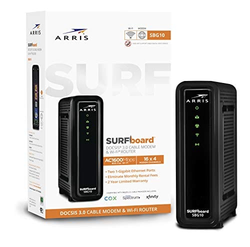 ARRIS SURFboard SBG10 DOCSIS 3.0 Cable Modem & AC1600 Dual Band Wi-Fi Router, Approved for Cox, Spectrum, Xfinity & others (black)