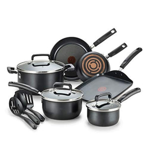 T-fal Signature Nonstick Dishwasher Safe Cookware Set, 12-Piece, Black