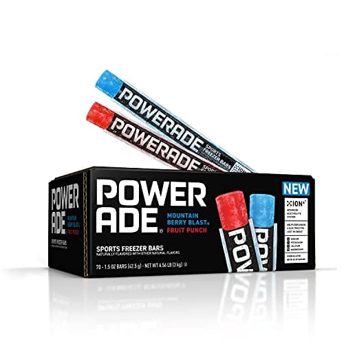 POWERADE Sports Freezer Bars, 1.5 oz – Refreshing Ice Pops with Electrolytes B Vitamins – Naturally Flavored with other Natural Flavors, Mountain Berry Blast and Fruit Punch, 70 Count