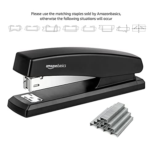 Amazon Basics 10-Sheet Capacity, Non-Slip, Office Stapler with 1000 Staples, Black