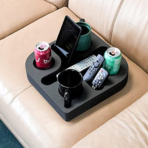 Polar Whale Couch Drink Holder Stylish Refreshment Tray for Sofa Bed Floor Car RV Lounge TV Room Durable Black Foam 5 Compartments 13.75 Inches Wide