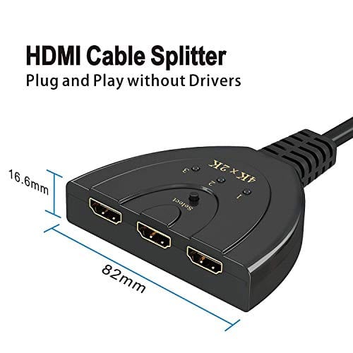 HDMI Switch,GANA 3 Port 4K HDMI Switch 3x1 Switch Splitter with Pigtail Cable Supports Full HD 4K 1080P 3D Player