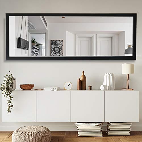Elevens Full Length Door Mirror 43"x16" Large Rectangle Wall Mirror Hanging or Leaning Against Wall for Bedroom, Dressing and Wall-Mounted Polystyrene Frame Mirror - Black(No Stand)