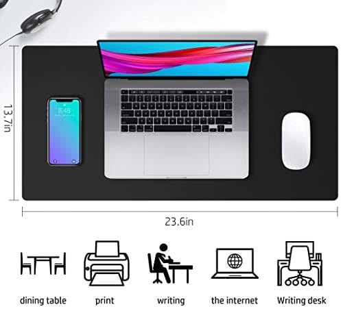 Leather Desk Pad Protector,Mouse Pad,Office Desk Mat,Non-Slip PU Leather Desk Blotter,Laptop Desk Pad,Waterproof Desk Writing Pad for Office and Home (Black,23.6" x 13.7")
