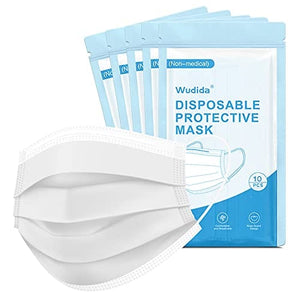 Wudida White Disposable Face Masks 50pcs, 3 Ply White Face Masks Breathable for Adults