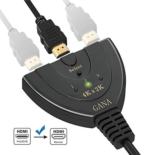 HDMI Switch,GANA 3 Port 4K HDMI Switch 3x1 Switch Splitter with Pigtail Cable Supports Full HD 4K 1080P 3D Player