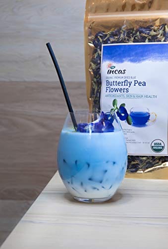 Incas 100% USDA Organic Butterfly Pea Flower Tea 4.41 oz (125 g) Non GMO Verified Dried Butterfly Pea Flowers Caffeine Free Gluten Free