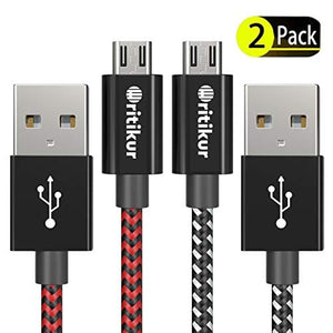 PS4 Controller Charger Charging Cable – 2 Pack 10FT Nylon Braided Micro USB 2.0 High Speed Data Sync Cord