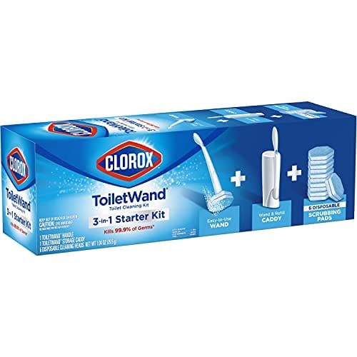 Clorox ToiletWand Disposable Toilet Cleaning System - ToiletWand, Storage Caddy and 6 Disinfecting ToiletWand Refill Heads (Packaging May Vary) (03191)