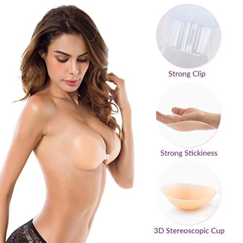 Niidor Adhesive Bra Strapless Sticky Invisible Push up Silicone Bra for Backless Dress with Nipple Covers Nude (A Cup)