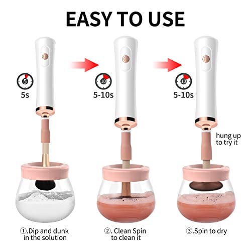 Senbowe Upgraded Makeup Brush Cleaner and Dryer Machine, Electric Cosmetic Automatic Brush Spinner with 8 Size Rubber Collars, Wash and Dry in Seconds, Deep Cosmetic Brush Spinner for Brushes