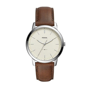Fossil Men's The Minimalist Quartz Stainless Steel and Leather Three-Hand Watch, Color: Silver, Brown (Model: FS5439)
